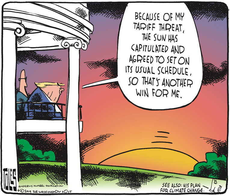 Political/Editorial Cartoon by Tom Toles, Washington Post on Tarrifs on Mexican Goods Avoided