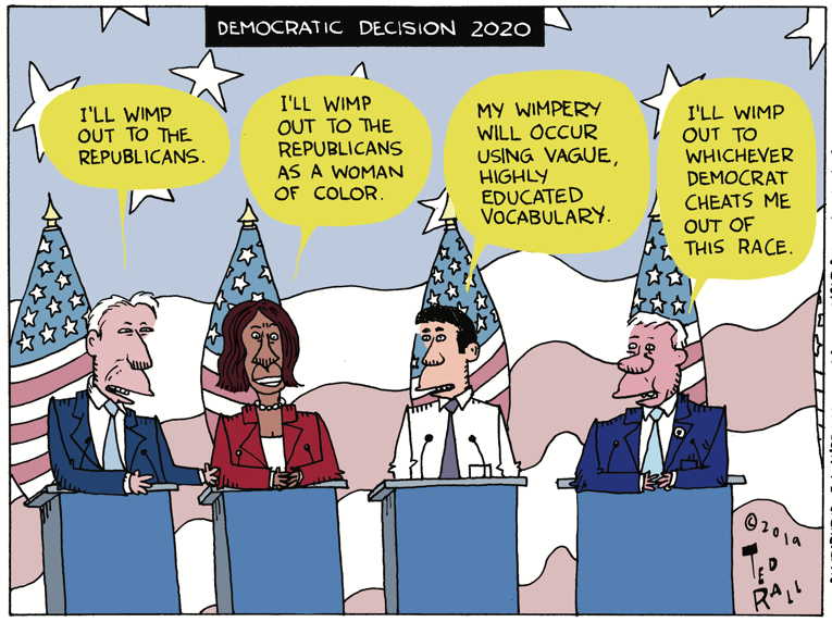 Political/Editorial Cartoon by Ted Rall on Democrats Paralyzed