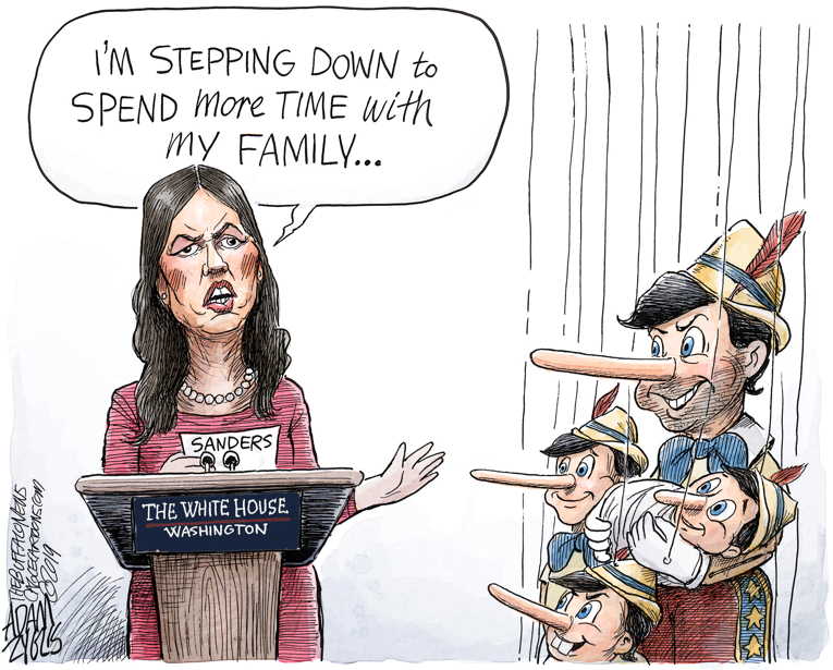 Political/Editorial Cartoon by Adam Zyglis, The Buffalo News on Sarah Sanders Quits