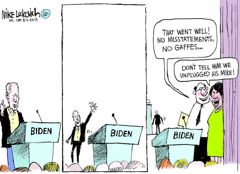 Political/Editorial Cartoon by Mike Luckovich, Atlanta Journal-Constitution on Democrats Debate