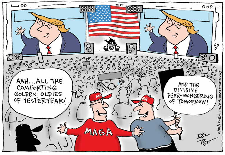 Political/Editorial Cartoon by Joel Pett, Lexington Herald-Leader, CWS/CartoonArts Intl. on Trump Rallies