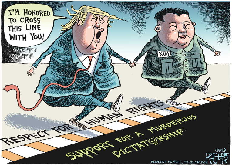 Political/Editorial Cartoon by Rob Rogers on President Meets With Kim, Putin