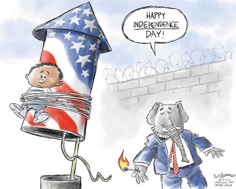 Political/Editorial Cartoon by Nick Anderson, Houston Chronicle on Border Atrocities Exposed