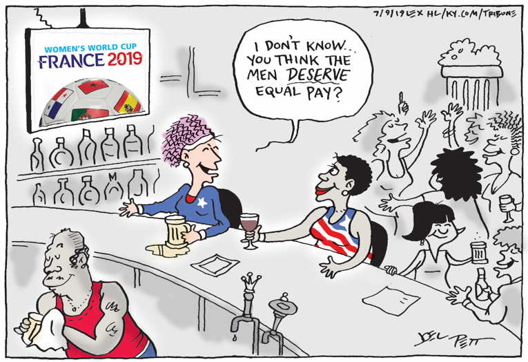 Political/Editorial Cartoon by Joel Pett, Lexington Herald-Leader, CWS/CartoonArts Intl. on U.S. Women Win World Cup