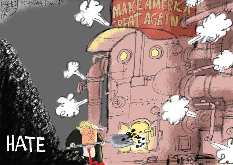 Political/Editorial Cartoon by Pat Bagley, Salt Lake Tribune on Trump Issues Racist Tweets