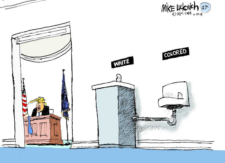 Political/Editorial Cartoon by Mike Luckovich, Atlanta Journal-Constitution on Trump Issues Racist Tweets