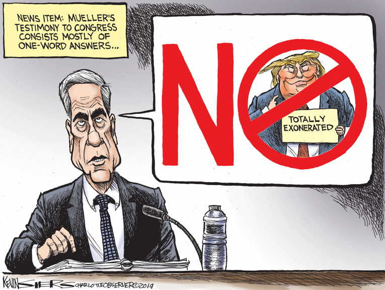 Political/Editorial Cartoon by Kevin Siers, Charlotte Observer on Mueller Testifies, Channels Yoda