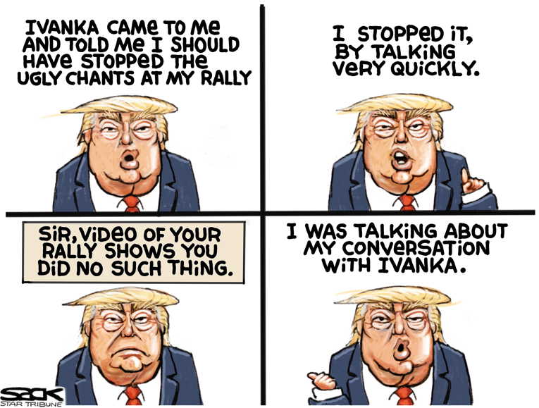 Political/Editorial Cartoon by Steve Sack, Minneapolis Star Tribune on President Continues Racist Tweets