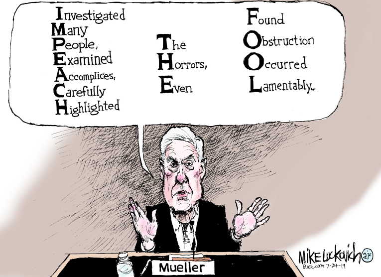 Political/Editorial Cartoon by Mike Luckovich, Atlanta Journal-Constitution on Mueller Testimony Largely Ignored