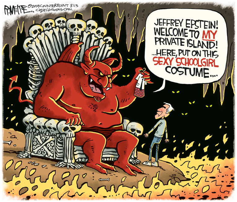 Political/Editorial Cartoon by Rick McKee, The Augusta Chronicle on Epstein Found Dead