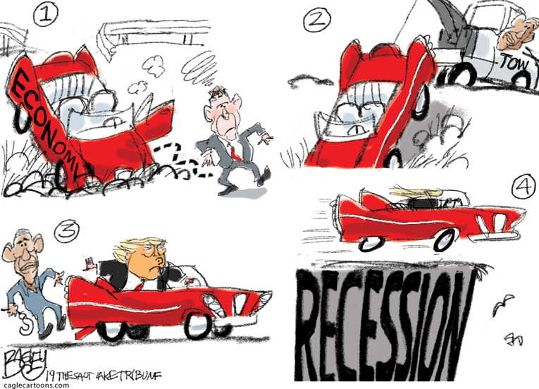 Political/Editorial Cartoon by Pat Bagley, Salt Lake Tribune on Impending Recession?