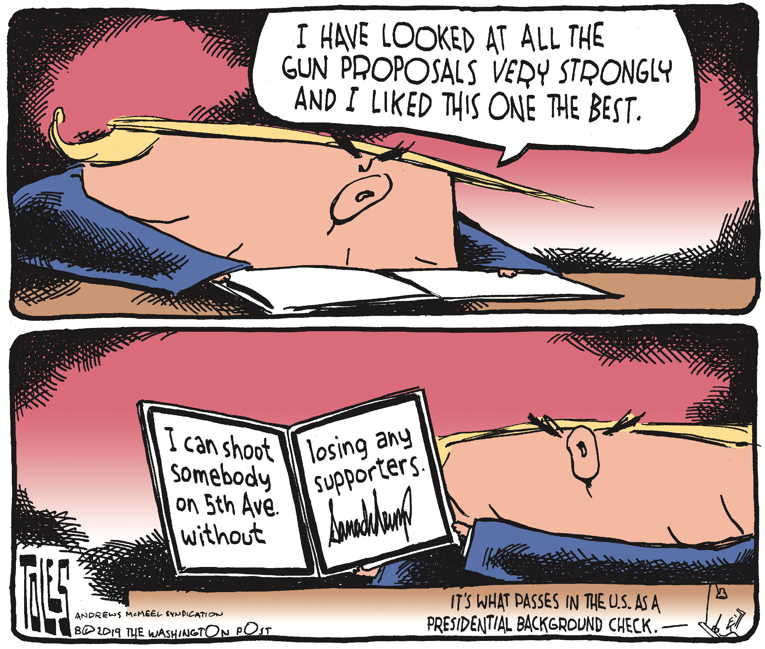 Political/Editorial Cartoon by Tom Toles, Washington Post on GOP Opposes Background Checks