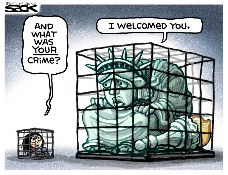 Political/Editorial Cartoon by Steve Sack, Minneapolis Star Tribune on Trump Cracks Down on Immigrants