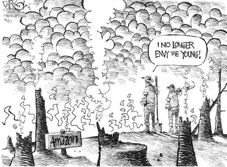 Political/Editorial Cartoon by John Darkow, Columbia Daily Tribune, Missouri on Amazon Rainforest Burning