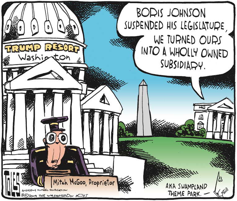 Political/Editorial Cartoon by Tom Toles, Washington Post on Johnson Suspends Parliament