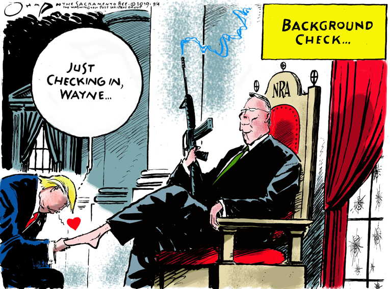 Political/Editorial Cartoon by Jack Ohman, The Oregonian on Gun Terror in Texas