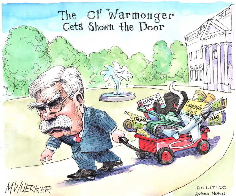 Political/Editorial Cartoon by Matt Wuerker, Politico on Bolton Fired!