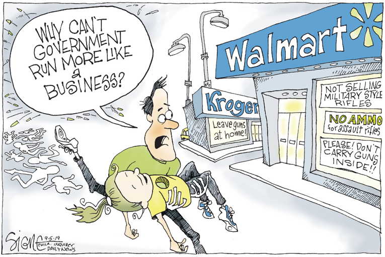 Political/Editorial Cartoon by Signe Wilkinson, Philadelphia Daily News on Weapon Makers Cashing In