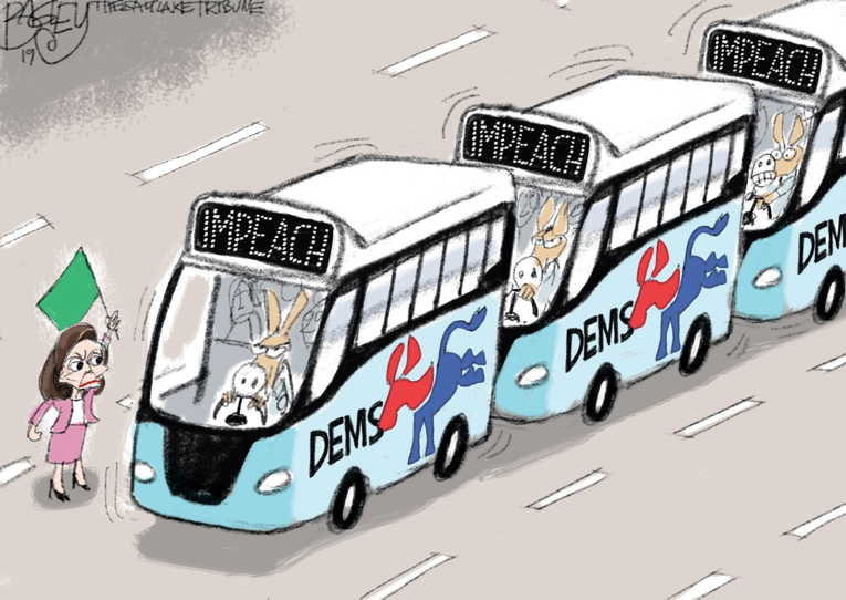 Political/Editorial Cartoon by Pat Bagley, Salt Lake Tribune on Democrats Move on Impeachment