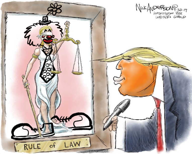 Political/Editorial Cartoon by Nick Anderson, Houston Chronicle on Case Against President Strengthens