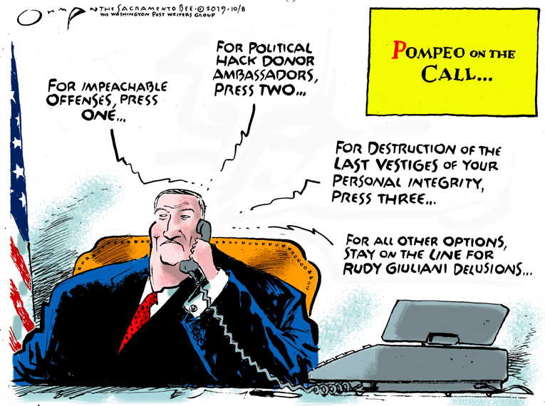 Political/Editorial Cartoon by Jack Ohman, The Oregonian on President Leads Defense