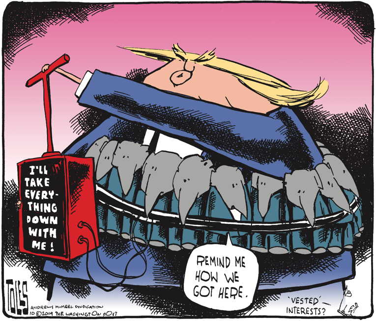 Political/Editorial Cartoon by Tom Toles, Washington Post on Trump Fortifies Position