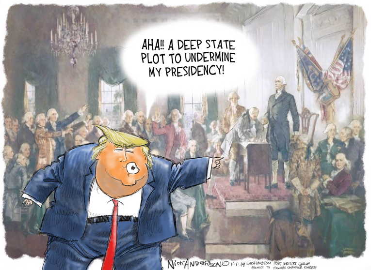 Political/Editorial Cartoon by Nick Anderson, Houston Chronicle on President Decries Process