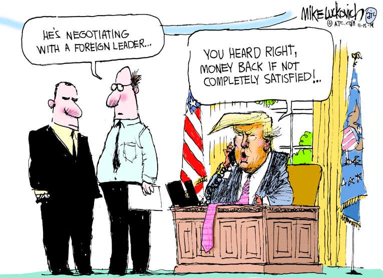 Political/Editorial Cartoon by Mike Luckovich, Atlanta Journal-Constitution on Trump Denies the Obvious