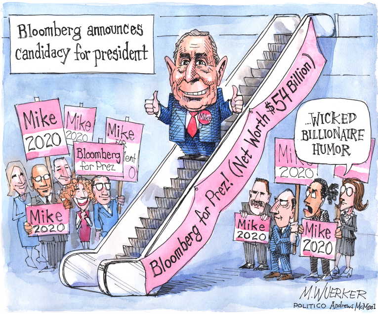 Political Cartoon on #39 Bloomberg Trumps Up #39 by Matt Wuerker Politico at