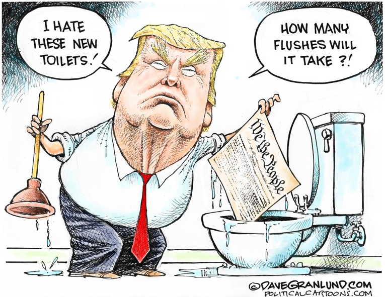 Political/Editorial Cartoon by Dave Granlund on Toilet Issues Hamper President