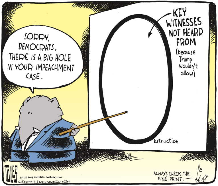 Political/Editorial Cartoon by Tom Toles, Washington Post on Impeachment Articles Introduced