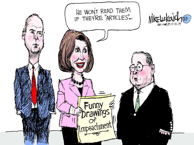 Political/Editorial Cartoon by Mike Luckovich, Atlanta Journal-Constitution on Impeachment Articles Introduced