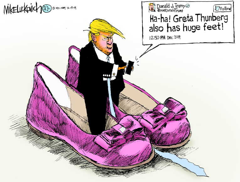 Political/Editorial Cartoon by Mike Luckovich, Atlanta Journal-Constitution on Trump Unhappy