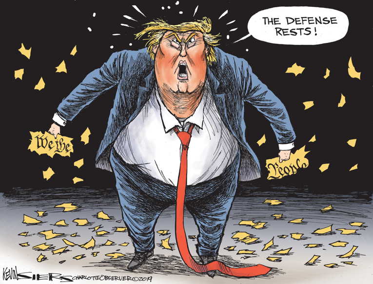 Political/Editorial Cartoon by Kevin Siers, Charlotte Observer on Trump Battles Impeachment