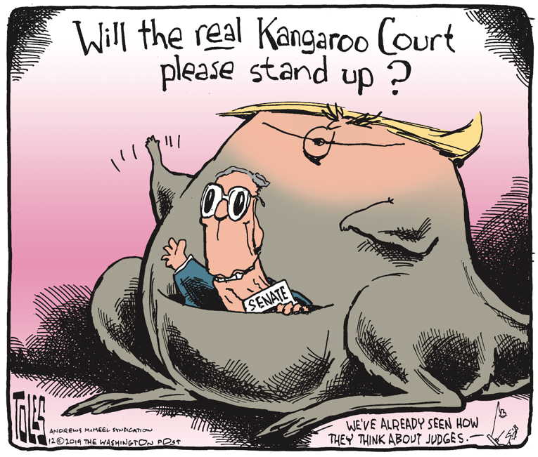 Political/Editorial Cartoon by Tom Toles, Washington Post on McConnell Promises Unfair Trial