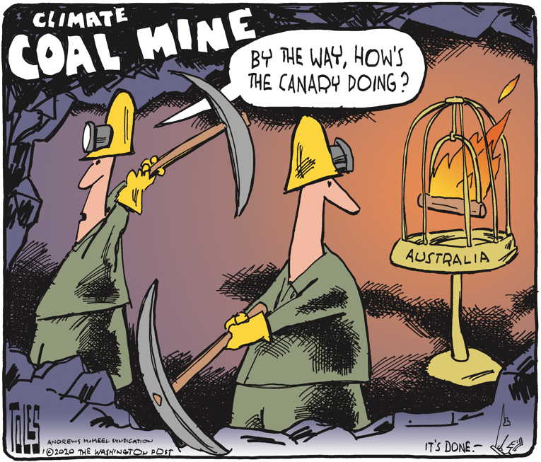 Political/Editorial Cartoon by Tom Toles, Washington Post on Australia Burns