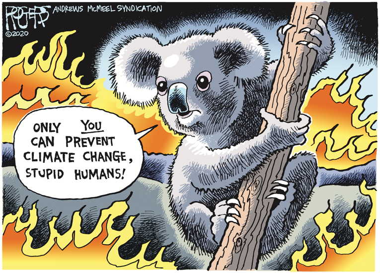 Political/Editorial Cartoon by Rob Rogers on Australia Burns