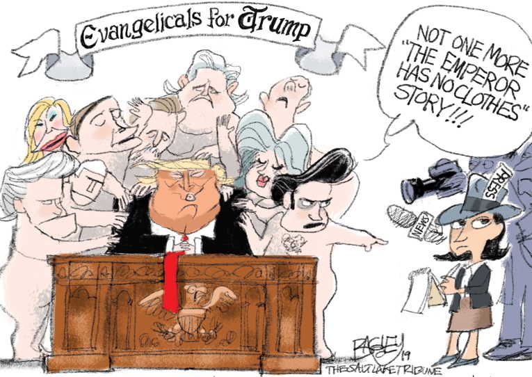 Political/Editorial Cartoon by Pat Bagley, Salt Lake Tribune on Evangelicals Stay True to Trump