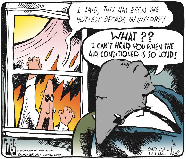 Political/Editorial Cartoon by Tom Toles, Washington Post on Hottest Decade Ever