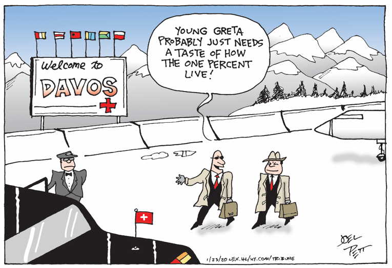 Political/Editorial Cartoon by Joel Pett, Lexington Herald-Leader, CWS/CartoonArts Intl. on Economic Forum Begins