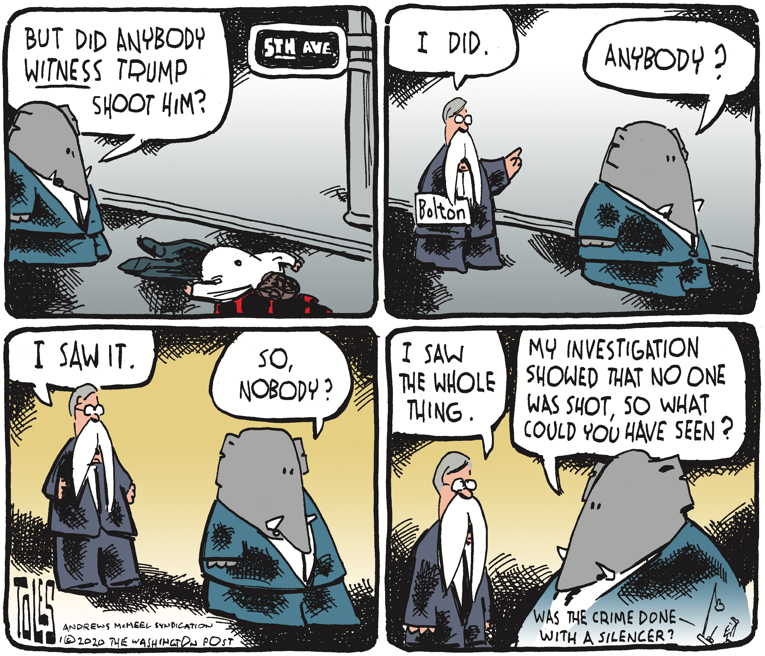 Political/Editorial Cartoon by Tom Toles, Washington Post on Bolton Bombs Trump Cult