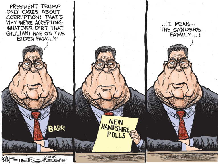 Political/Editorial Cartoon by Kevin Siers, Charlotte Observer on Barr Lauds Fascism