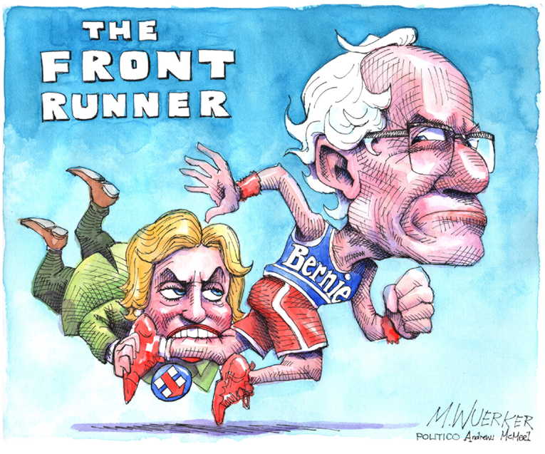 Political/Editorial Cartoon by Matt Wuerker, Politico on Sanders Clear Front Runner