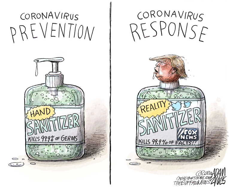 Political/Editorial Cartoon by Adam Zyglis, The Buffalo News on President Defends Virus Response