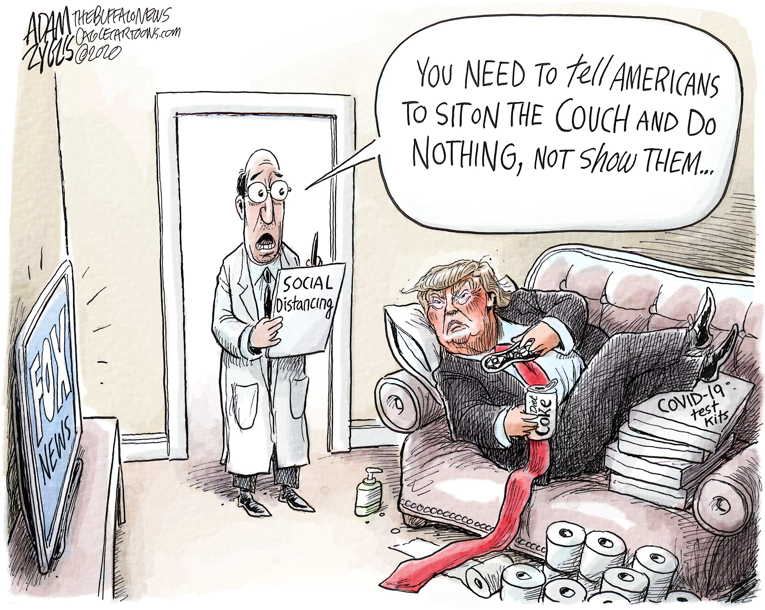 Political/Editorial Cartoon by Adam Zyglis, The Buffalo News on President Lauds Trump’s Response