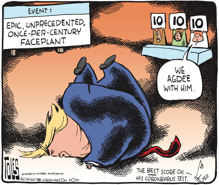 Political/Editorial Cartoon by Tom Toles, Washington Post on President Lauds Trump’s Response