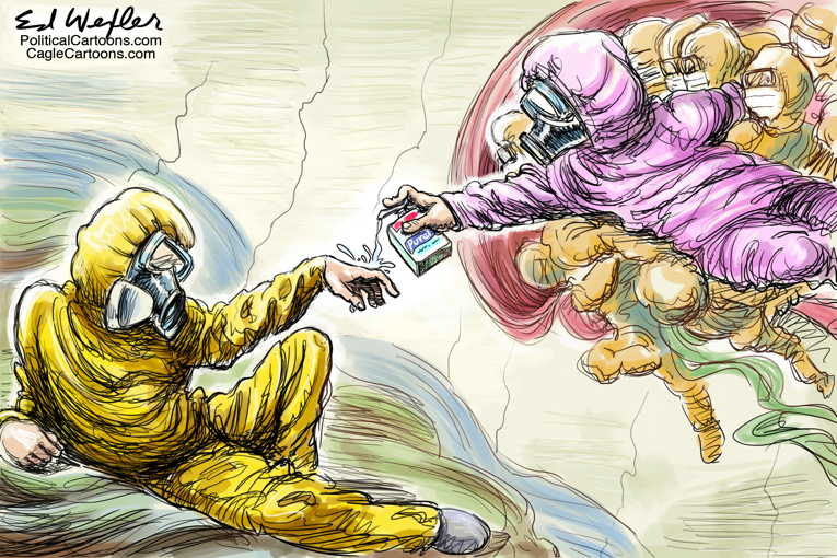 Political/Editorial Cartoon by Ed Wexler, PoliticalCartoons.com on Pandemic Paralyzes U.S.