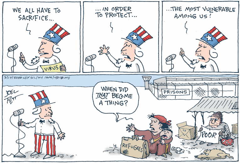 Political/Editorial Cartoon by Joel Pett, Lexington Herald-Leader, CWS/CartoonArts Intl. on Pandemic Paralyzes U.S.