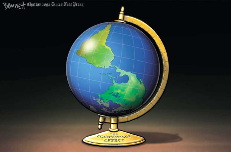 Political/Editorial Cartoon by Clay Bennett, Chattanooga Times Free Press on Pandemic Paralyzes U.S.