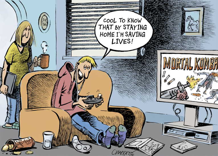 Political/Editorial Cartoon by Patrick Chappatte, International Herald Tribune on Americans Sheltering in Place